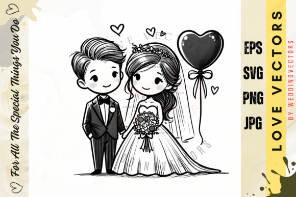 C3104 Wedding Couple and Love Vectors: Modern Design Elegance