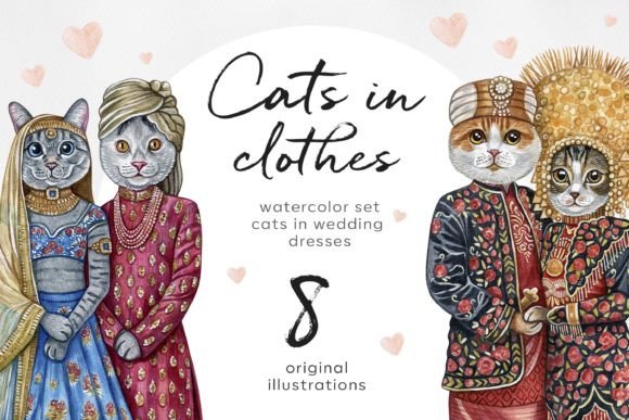 Charming Feline Wedding Illustrations for Designers