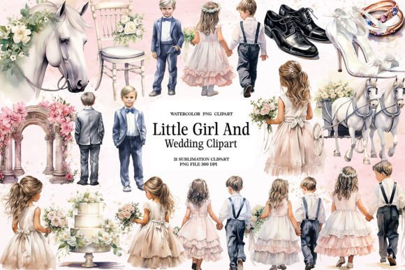 Creative Watercolor Clipart: Little Boy & Girl Wedding Designs