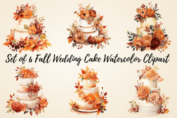Elegant Fall Wedding Cake Watercolor Clipart for Designs