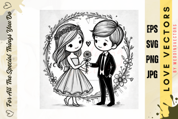 Elegant Line Art: Wedding & Love Vectors - C3096