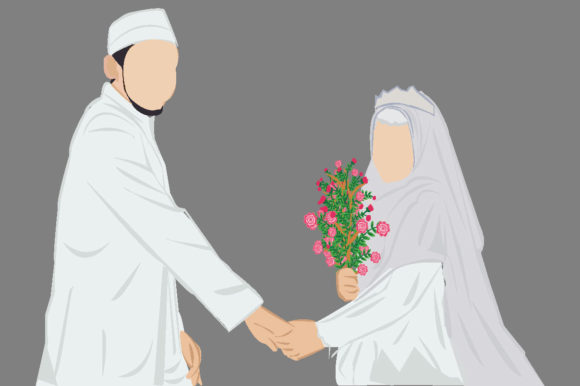 Elegant Muslim Wedding Couple Illustrations for Modern Design