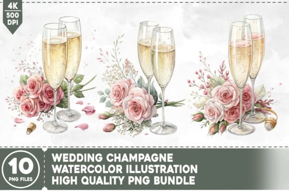 Elegant Wedding Champagne PNG Bundle for Designers