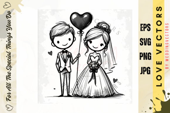 Elegant Wedding Couple & Love Vectors: C3176 Design Set