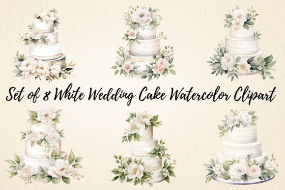 Elegant White Wedding Cake Watercolor Clipart for Designers