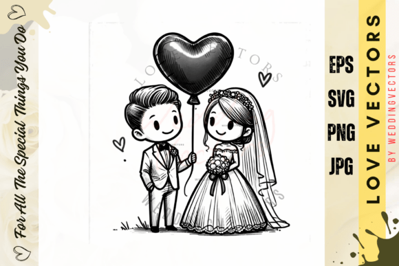 Elevate Romance in Design with Wedding Couple and Love Vectors - C3134