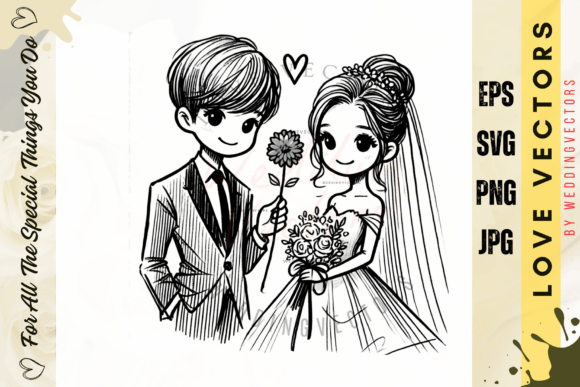 Elevate Romantic Projects with Wedding Couple and Love Vectors - C316