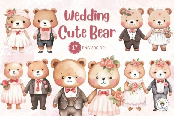 Enchanting Watercolor Wedding Bear Clipart for Designers