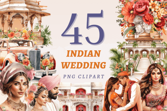 Indian Wedding PNG Bundle: 45 High-Quality Designs for Creative Projects