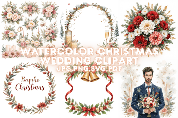 Watercolor Christmas Wedding Clipart: Design Magic