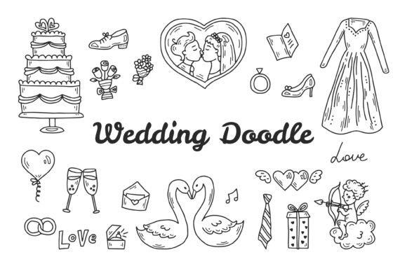 Wedding Doodle Clipart: Hand-Drawn Elements for Design